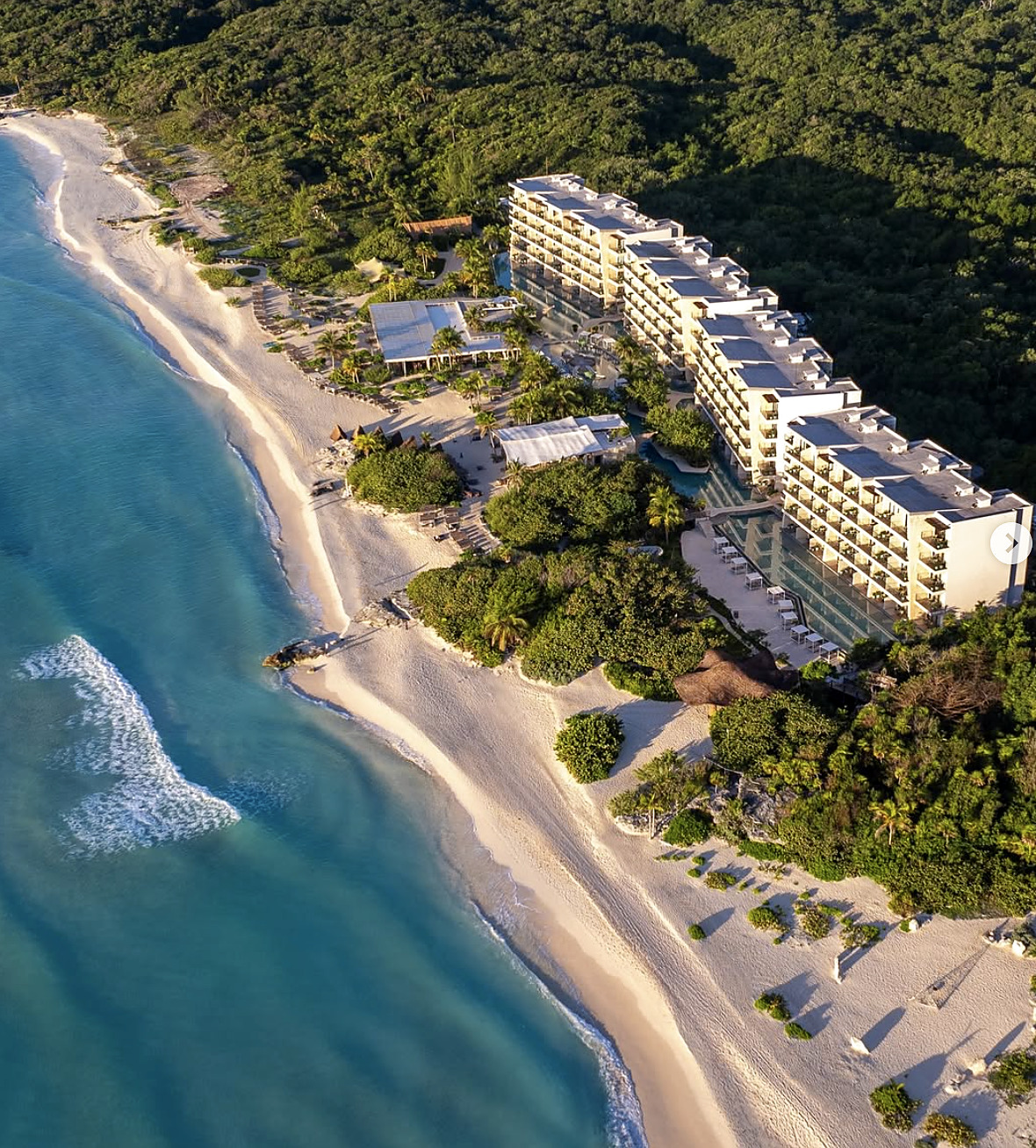 Aerial of The House of AïA on the Mexican Caribbean coastline, Playa del Carmen, where the land becomes the luxury
